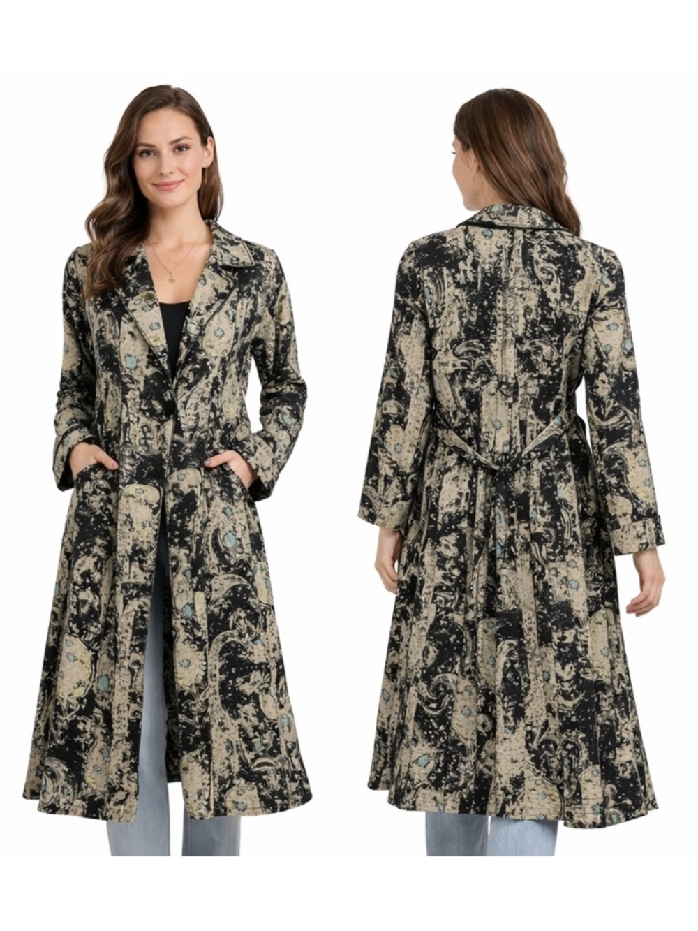 Free People Rae Paisley Duster Jacket XL Boho Linen Blend Longline Boho Indie